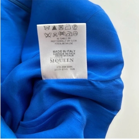 Alexander McQueen Silk Cap Sleeve Mini Cocktail Dress Blue - Picture 6 of 9